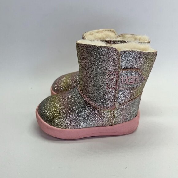 UGG® Keelan II Boot  Baby Size 2/3 in Metallic Glitter, Pink Hook & Loop Closure - Picture 2 of 15
